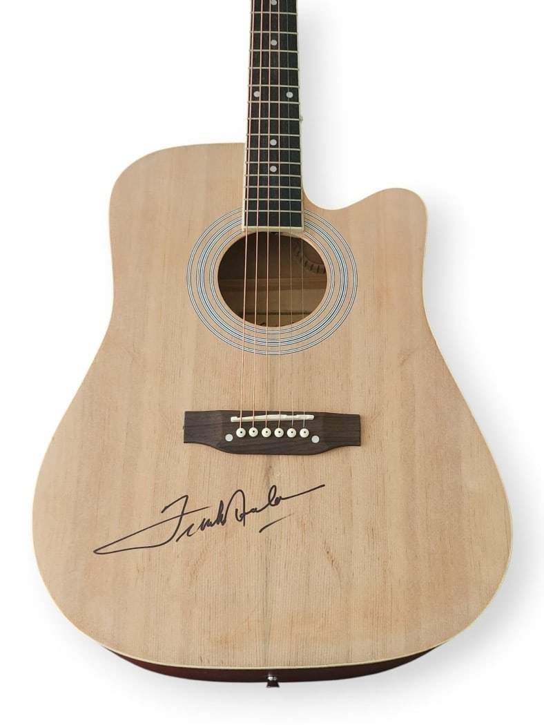 Autographed Acoustic Guitar by Frankie Avalon Bobby Sox to Stockings JSA Authenticated: Autographed Acoustic Guitar by Frankie Avalon Bobby Sox to Stockings JSA Authenticated This acoustic guitar has been personally signed by Frankie Avalon and includes a guitar pick. The autograph is au