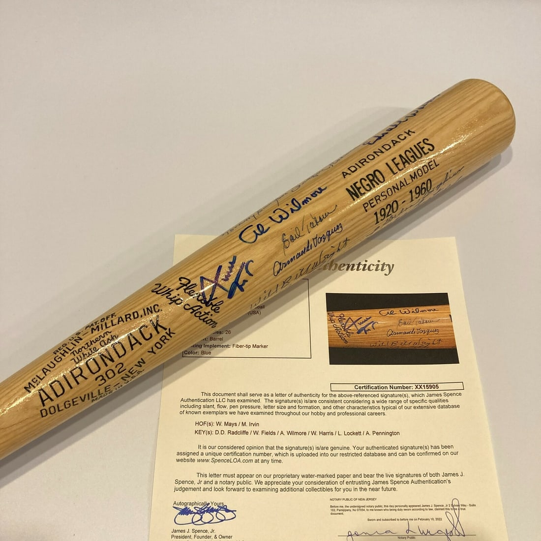 Willie Mays Multi Signed Negro League Baseball Bat JSA COA 26 Signatures: Willie Mays Multi Signed Negro League Baseball Bat JSA COA 26 Signatures This exceptional baseball bat is a tribute to the legends of the Negro Leagues, featuring 26 signatures, including the iconic W