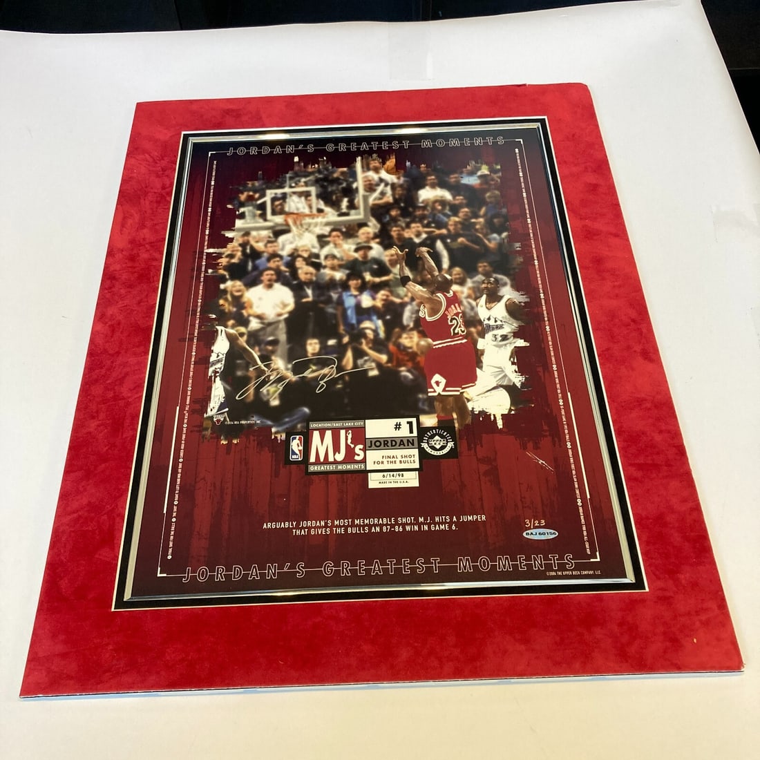 Michael Jordan signed 16x20 photo Final Shot 3 23 Upper Deck: Michael Jordan signed 16x20 photo Final Shot 3 23 Upper Deck Celebrate basketball history with this iconic Michael Jordan signed photo capturing his legendary final shot in the 1998 NBA Finals. This o