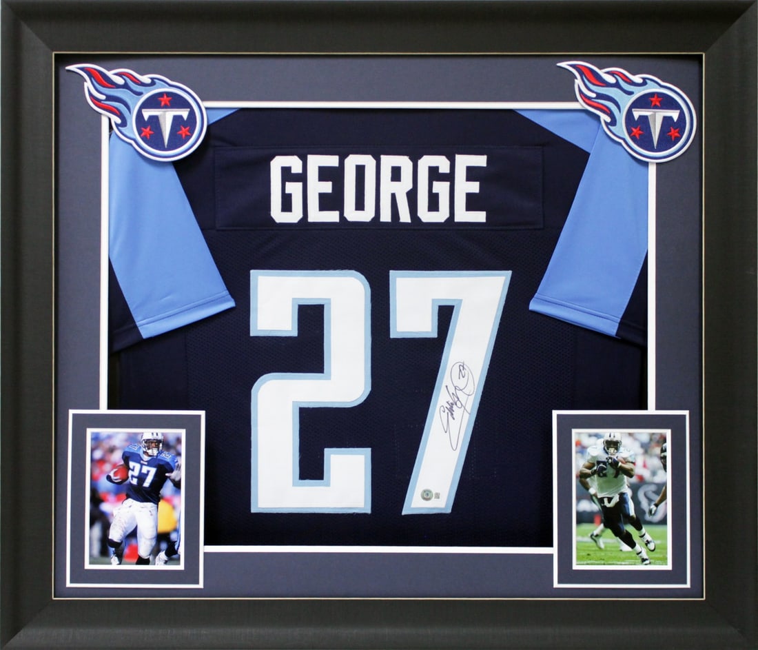 Framed Eddie George Signed Tennessee Titans Navy Jersey Beckett BAS Witnessed (1 of 1)