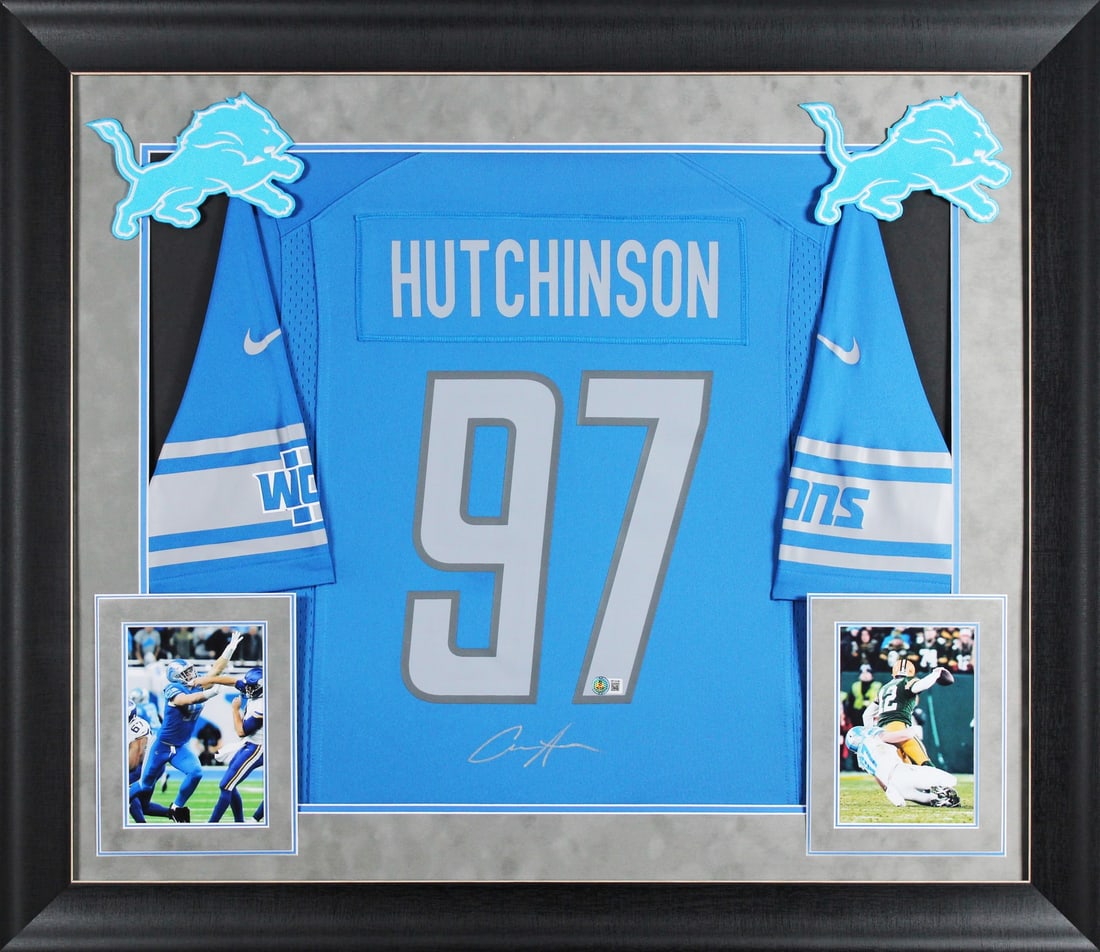 Aidan Hutchinson Signed Detroit Lions Blue Nike Game Jersey Framed BAS Authenticated (1 of 2)