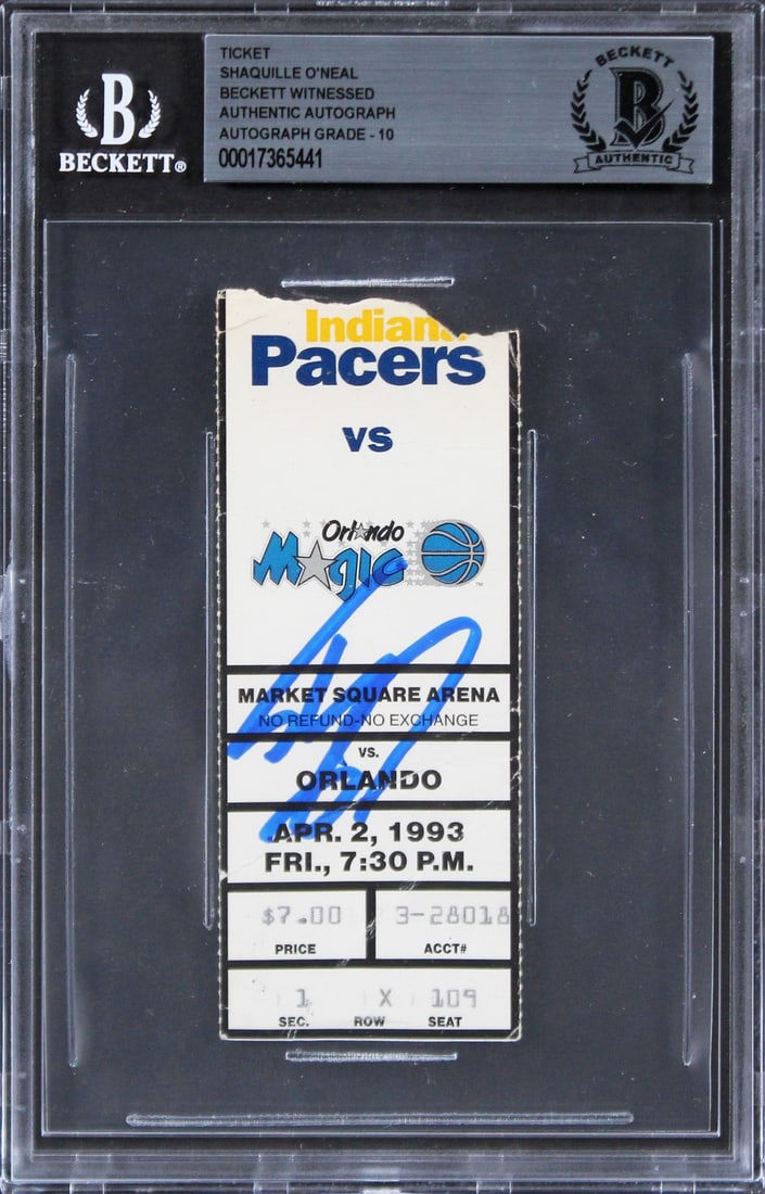 Shaquille O'Neal Signed 1993 Orlando Magic Ticket Stub Gem Mint 10 BAS (1 of 2)