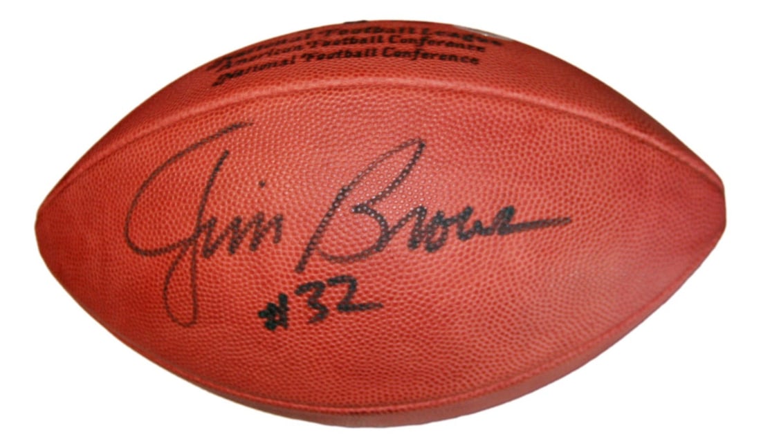 Cleveland Browns NFL Ball Signed by Jim Brown with PSA Authentication: Cleveland Browns NFL Ball Signed by Jim Brown with PSA Authentication This official leather NFL football features the autograph of legendary Cleveland Browns player Jim Brown. Authenticated by Profess
