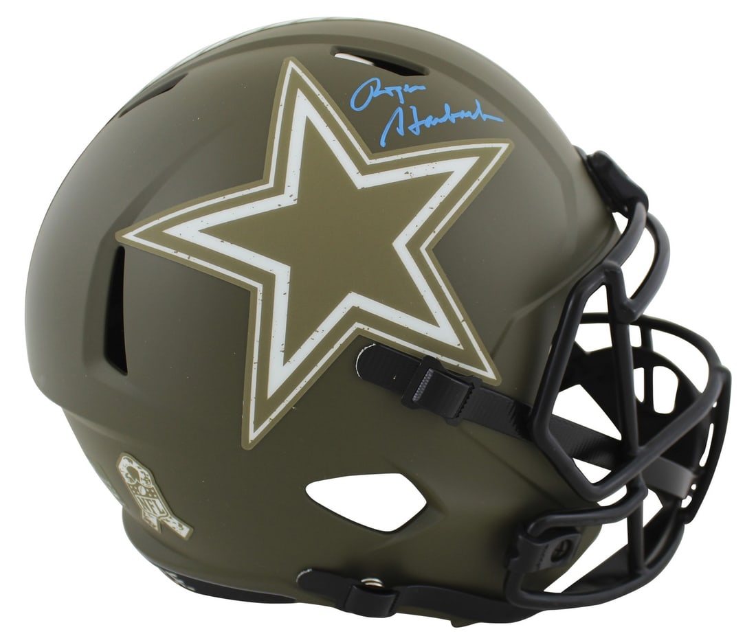 Roger Staubach Signed Dallas Cowboys Salute To Service Helmet BAS Authenticated: Roger Staubach Signed Dallas Cowboys Salute To Service Helmet BAS Authenticated This authentic full-size Riddell Speed replica helmet is a tribute to the Dallas Cowboys, personally signed by legendary