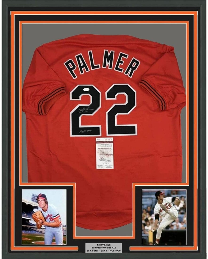 Framed Jim Palmer Autographed Baltimore Orioles Jersey with JSA COA (1 of 2)