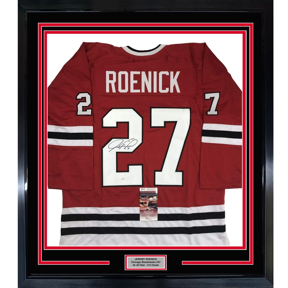 Framed Autographed Jeremy Roenick Chicago Blackhawks Jersey JSA COA 33x42 (1 of 2)