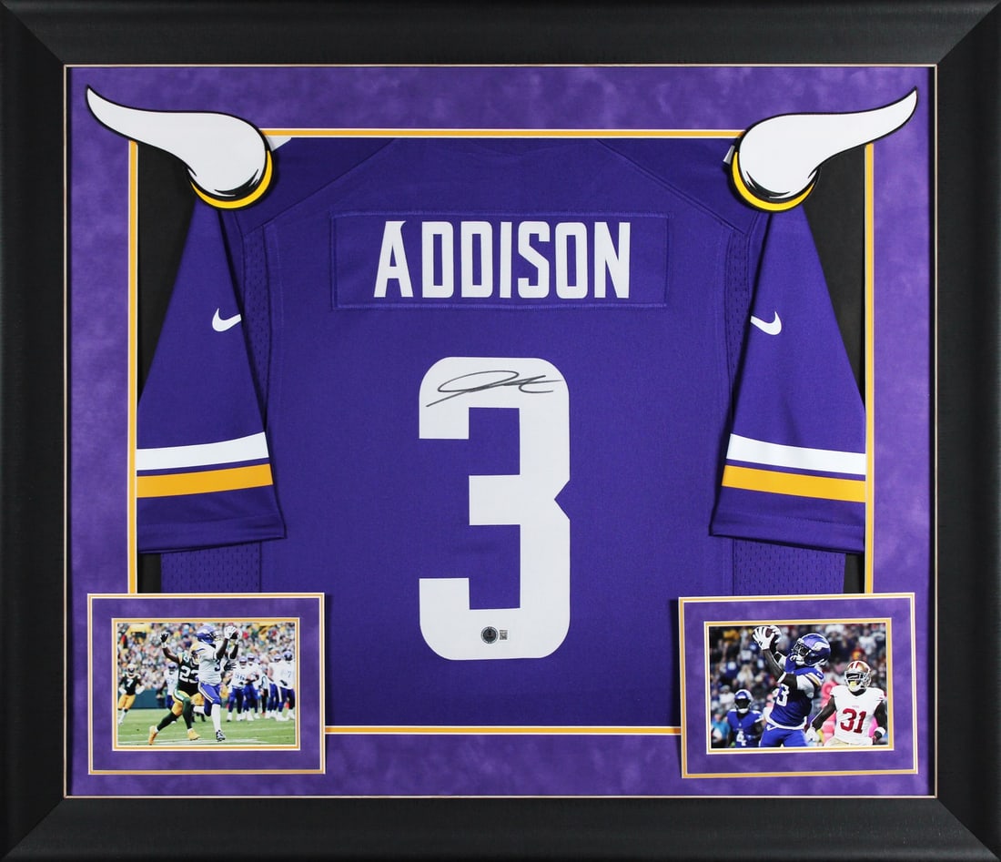 Jordan Addison Signed Purple Nike Limited Framed Jersey Minnesota Vikings BAS Witnessed: Jordan Addison Signed Purple Nike Limited Framed Jersey Minnesota Vikings BAS Witnessed Celebrate your fandom with this authentic autographed Minnesota Vikings jersey! This Purple Nike Limited Framed 