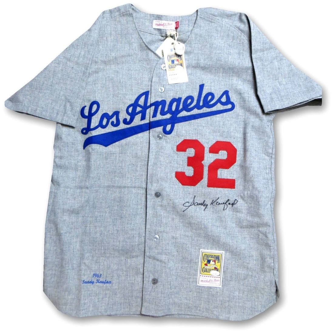 Sandy Koufax Autographed Mitchell & Ness Jersey 1963 Dodgers L JSA Authenticated: Sandy Koufax Autographed Mitchell & Ness Jersey 1963 Dodgers L JSA Authenticated This authentic Mitchell & Ness jersey is a must-have for any Los Angeles Dodgers fan. Featuring the legendary Sandy Kou