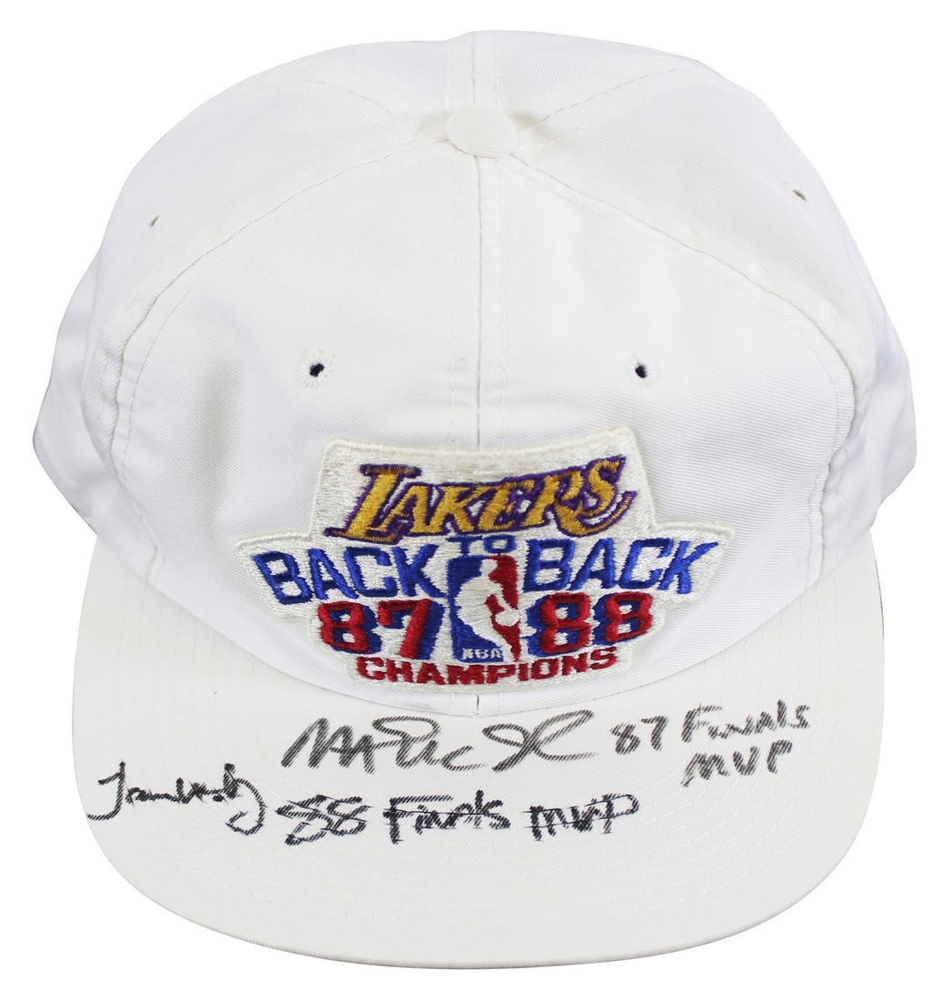Los Angeles Lakers Champions Hat signed by Magic Johnson James Worthy BAS: Los Angeles Lakers Champions Hat signed by Magic Johnson James Worthy BAS This is an original twill 1987-1988 NBA Champions hat personally signed by Magic Johnson and James Worthy of the Los Angeles L
