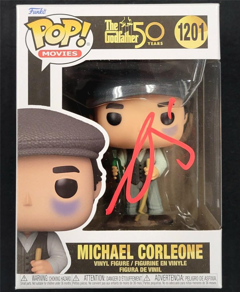 Al Pacino Autographed Michael Corleone Funko Pop The Godfather Beckett BAS: Al Pacino Autographed Michael Corleone Funko Pop The Godfather Beckett BAS This collectible Funko Pop features the iconic character Michael Corleone from the classic film The Godfather, signed by the 