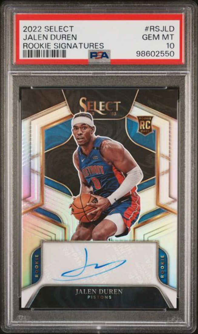 PSA 10 Jalen Duren Signed 2022 Panini Select Rookie Prizm Card #RSJLD /249 (1 of 2)