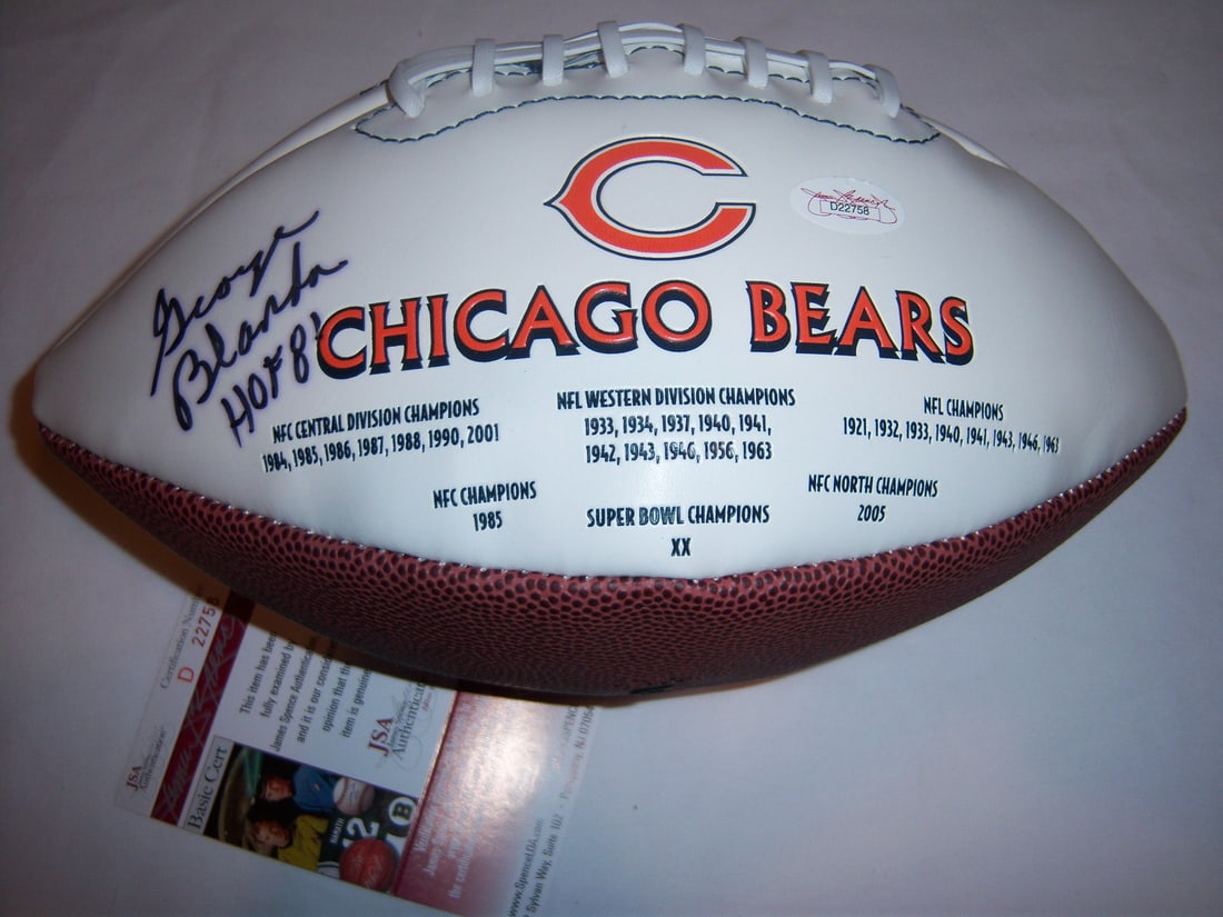 Football autographed by George Blanda Hall of Fame Bears JSA COA: Football autographed by George Blanda Hall of Fame Bears JSA COA This is an original NFL football signed by George Blanda of the Chicago Bears. The autograph is authenticated with a JSA/COA certificat