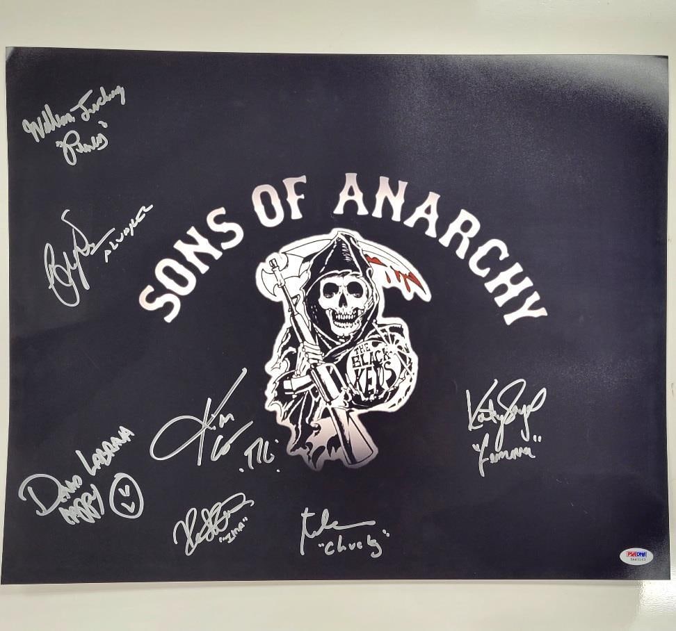 Sons of Anarchy Cast Signed 16x20 Photo by Katey Sagal PSA/DNA: Sons of Anarchy Cast Signed 16x20 Photo by Katey Sagal PSA/DNA This is an original 16x20 photo from the acclaimed show "Sons of Anarchy," featuring the signatures of seven cast members, including Kate