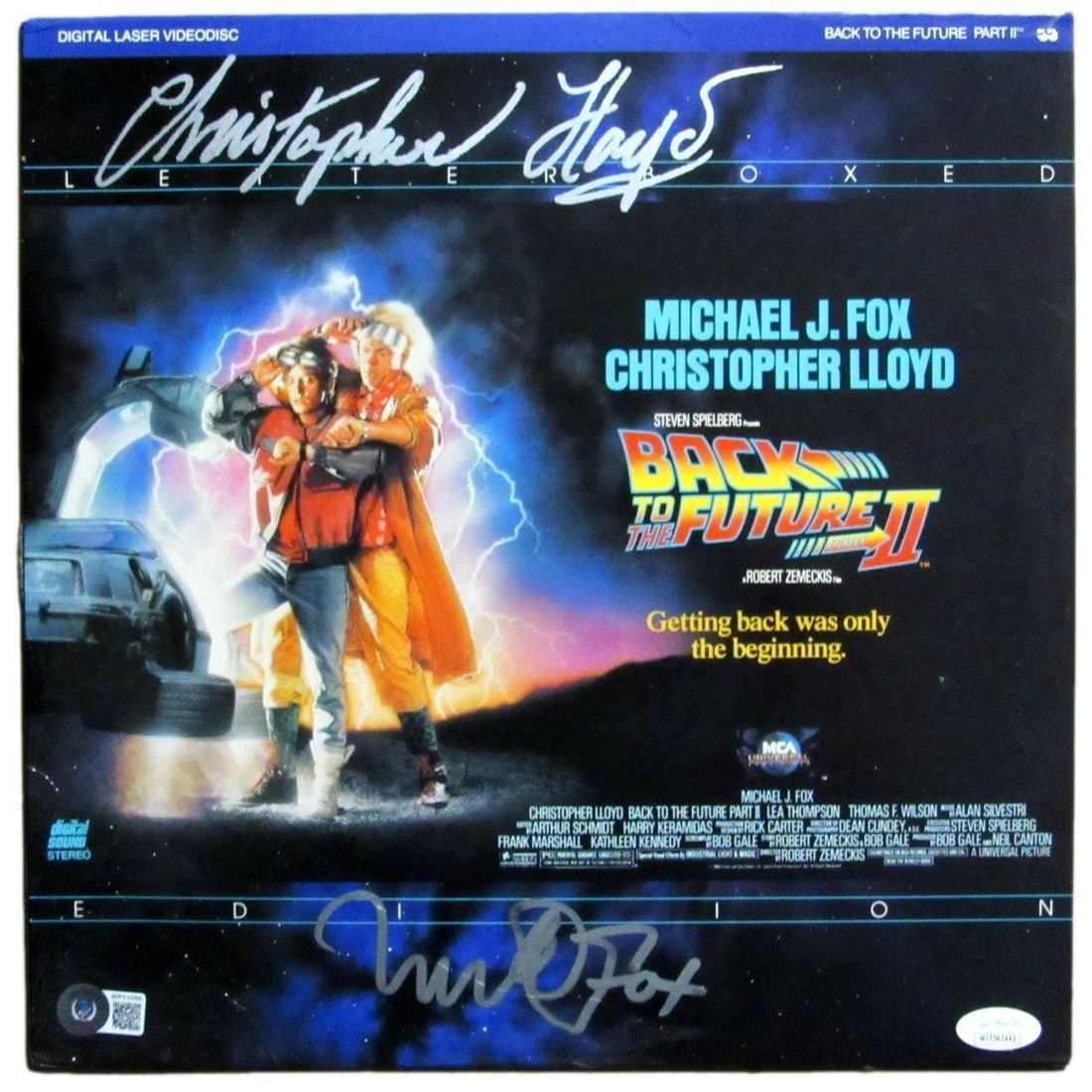 Michael J Fox Christopher Lloyd Dual-Signed BTTF2 Laser Disc Beckett JSA Certified: Michael J Fox Christopher Lloyd Dual-Signed BTTF2 Laser Disc Beckett JSA Certified This item features a dual-signed original Laser Disc of "Back to the Future II" by the iconic actors Michael J. Fox a