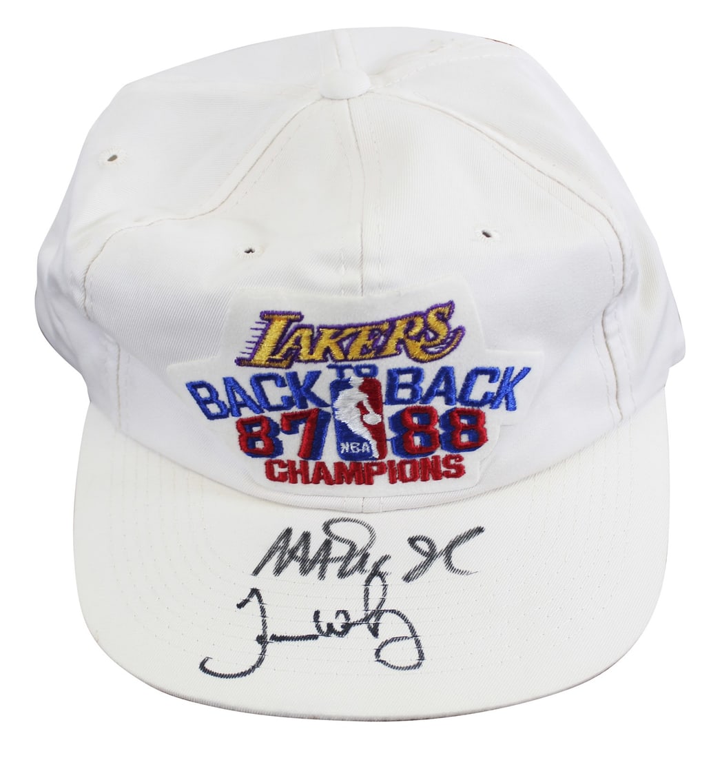 BAS Witnessed 1987-88 NBA Champions Hat signed by Magic Johnson James Worthy: BAS Witnessed 1987-88 NBA Champions Hat signed by Magic Johnson James Worthy This is an original twill 1987-1988 NBA Champions hat personally signed by Magic Johnson and James Worthy of the Los Angele