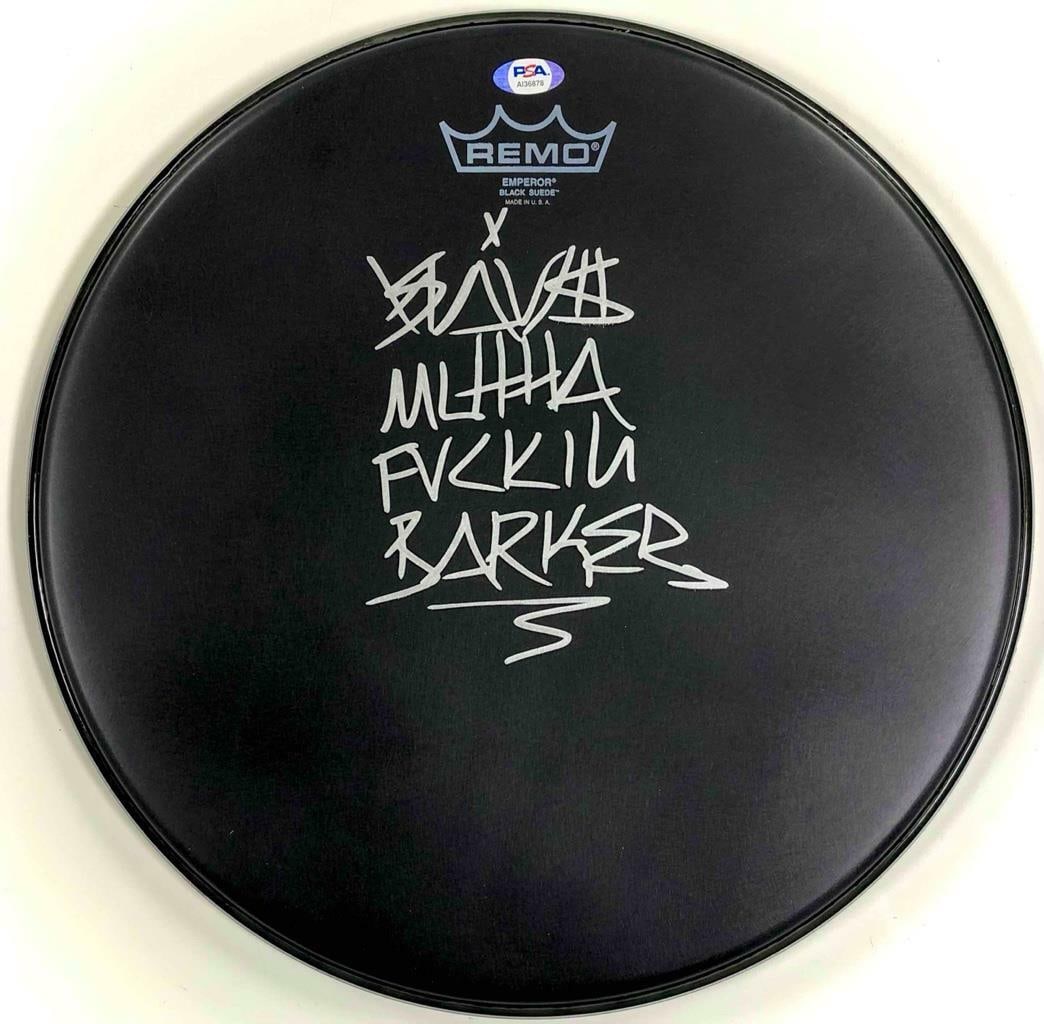 Travis Barker full name signed 14 inch drumhead PSA authenticated Blink 182 (1 of 2)