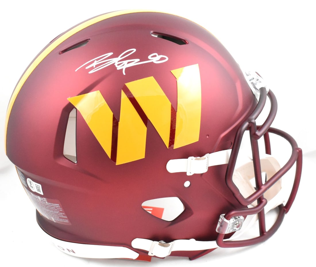 Washington Commanders Speed Authentic Helmet Signed by Brian Robinson Jr Beckett Authenticated: Washington Commanders Speed Authentic Helmet Signed by Brian Robinson Jr Beckett Authenticated This pre-owned Washington Commanders full-size Speed Authentic helmet is autographed by Brian Robinson Jr