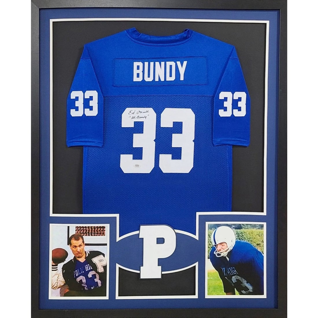 Al Bundy Signed Polk High Jersey Framed JSA Authenticated: Al Bundy Signed Polk High Jersey Framed JSA Authenticated This autographed Al Bundy Polk High jersey is a must-have for fans of the iconic character portrayed by Ed O'Neill. Authenticated by JSA, a le