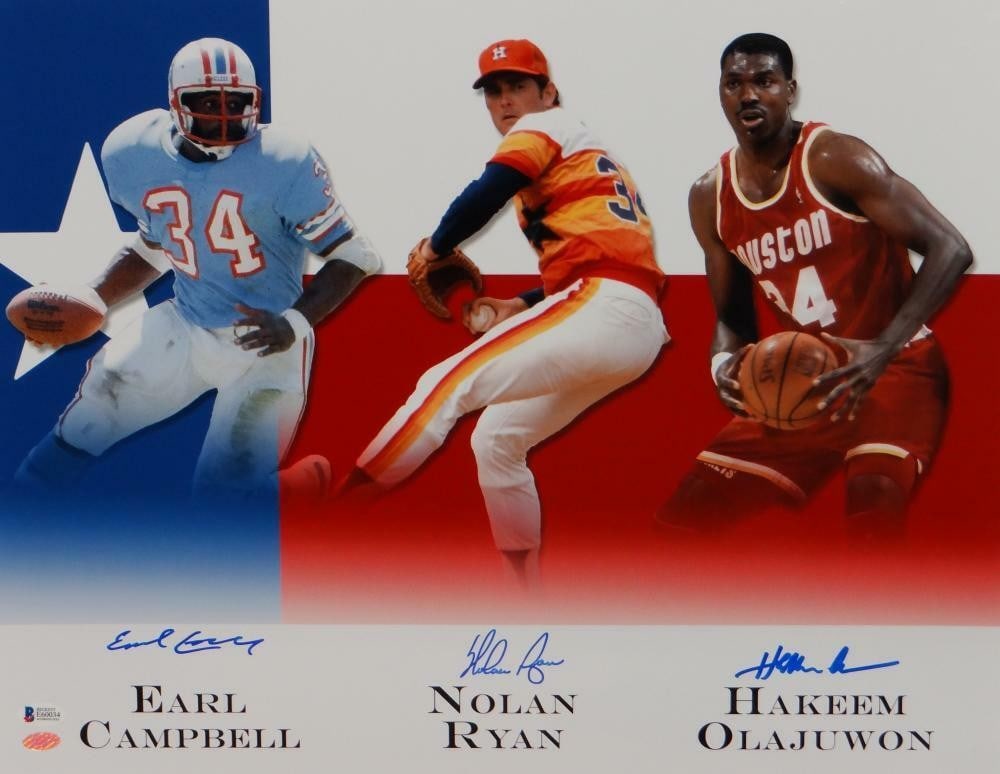 Signed Houston Legends 16x20 Photo Earl Campbell Nolan Ryan Olajuwon Beckett (1 of 3)