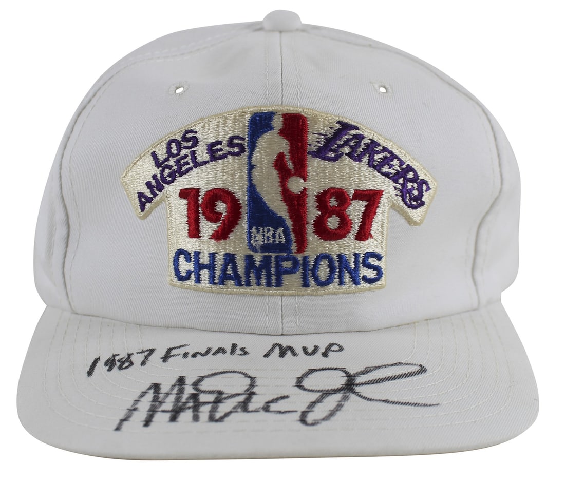Magic Johnson Autographed 1987 Champions White Hat With Finals MVP Inscription BAS (1 of 6)