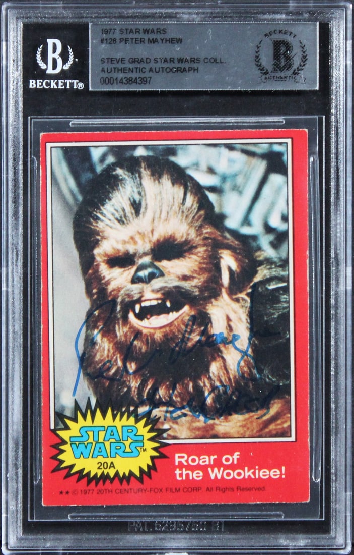 1977 Star Wars #128 Card Autographed by Peter Mayhew Chewbacca BAS (1 of 2)