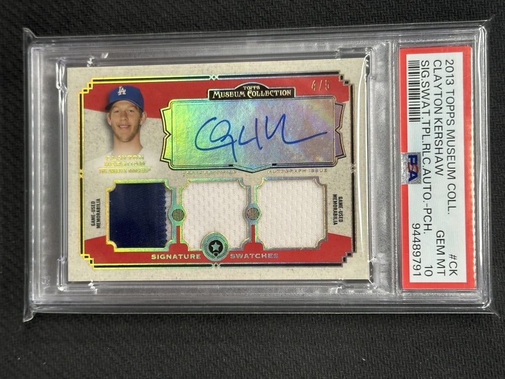 Clayton Kershaw 2013 Topps Museum PSA 10 Jersey Auto 4/5 #CK: Clayton Kershaw 2013 Topps Museum PSA 10 Jersey Auto 4/5 #CK Celebrate the legacy of Clayton Kershaw with this exceptional 2013 Topps Museum Signature Swatches Jersey Autograph baseball card. Graded a