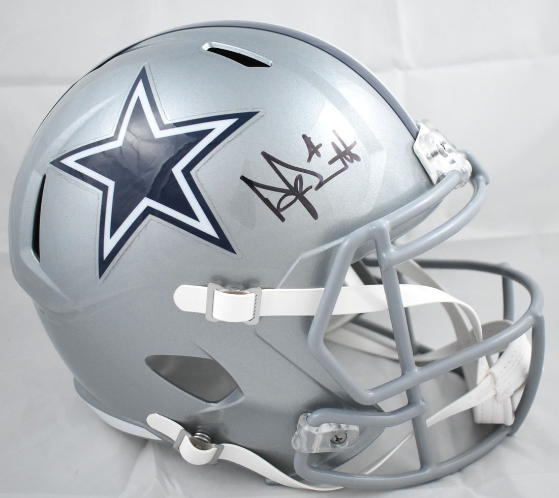 Dak Prescott Signed Dallas Cowboys Full Size Speed Helmet Beckett Holo: Dak Prescott Signed Dallas Cowboys Full Size Speed Helmet Beckett Holo This Dallas Cowboys full-size Speed helmet features an authentic autograph from Dak Prescott. The helmet is an original product a