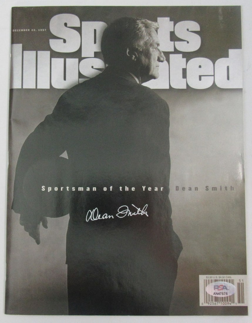 Dean Smith Autographed 1997 Sports Illustrated Magazine PSA/DNA Authenticated: Dean Smith Autographed 1997 Sports Illustrated Magazine PSA/DNA Authenticated Celebrate the legacy of Dean Smith with this original December 22, 1997 Sports Illustrated magazine, signed by the iconic 