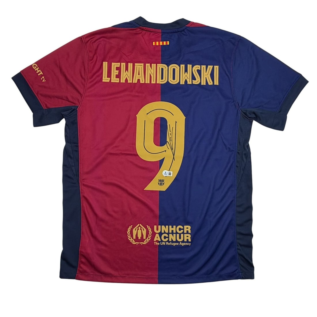 Robert Lewandowski Signed FC Barcelona Blue Jersey Beckett COA: Robert Lewandowski Signed FC Barcelona Blue Jersey Beckett COA This pre-owned FC Barcelona soccer jersey features the authentic signature of Robert Lewandowski. Made from a blend of nylon and polyeste