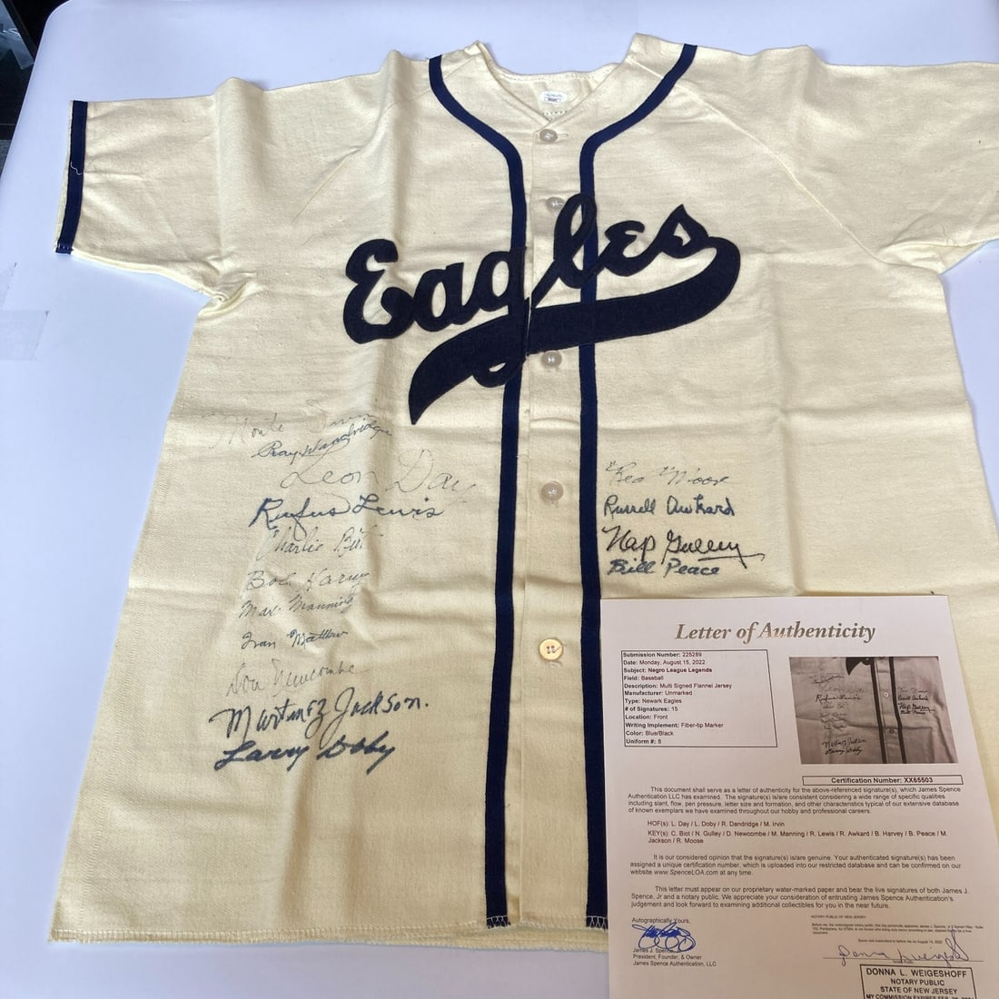 Negro League Legends Signed Newark Eagles Jersey 15 Autographs JSA: Negro League Legends Signed Newark Eagles Jersey 15 Autographs JSA Celebrate the rich history of baseball with this authentic Newark Eagles jersey, featuring the signatures of 15 legendary Negro Leagu
