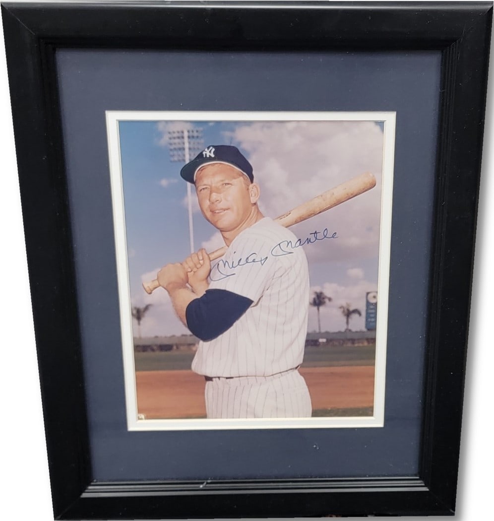 Mickey Mantle Autographed 8x10 Photo Framed with JSA Authentication: Mickey Mantle Autographed 8x10 Photo Framed with JSA Authentication Celebrate baseball history with this authentic 8x10 photo of Mickey Mantle, showcasing the legendary New York Yankees player. This a