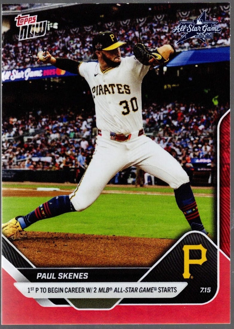 2025 Topps Now Paul Skenes #428 Red Foil Limited Edition /5 MLB Card: 2025 Topps Now Paul Skenes #428 Red Foil Limited Edition /5 MLB Card This is a 2025 Topps Now Paul Skenes #428 Red Foil baseball card, limited to just 5 copies. It features authentic autographs verifi