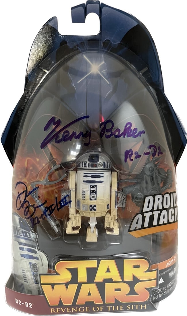 2005 R2-D2 Action Figure Signed by Kenny Baker Don Bies Beckett Authenticated: 2005 R2-D2 Action Figure Signed by Kenny Baker Don Bies Beckett Authenticated This is an original 2005 Hasbro Star Wars Revenge of the Sith action figure, autographed by Kenny Baker and Don Bies. Kenn