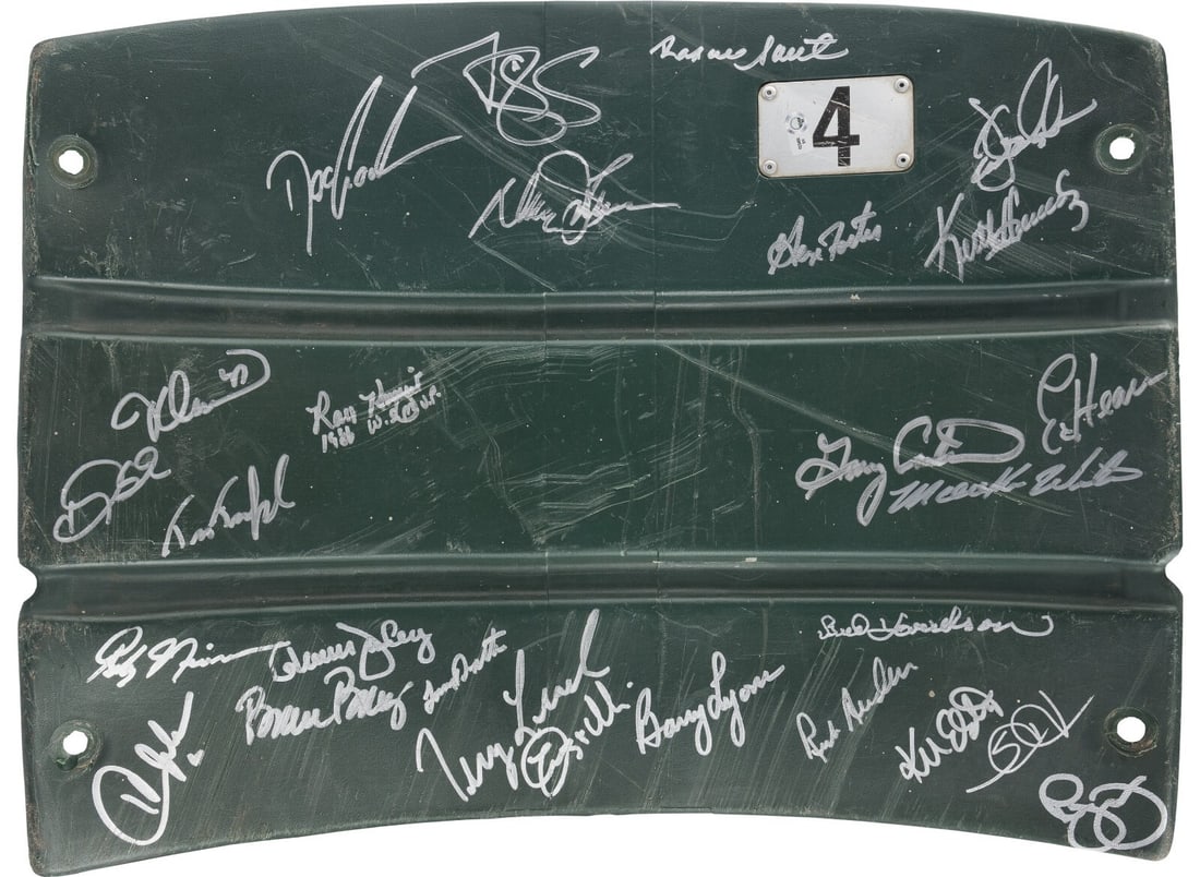1986 New York Mets Signed Shea Stadium Seatback with Beckett COA: 1986 New York Mets Signed Shea Stadium Seatback with Beckett COA Celebrate the legacy of the 1986 New York Mets with this authentic game-used seatback from Shea Stadium, signed by the championship tea