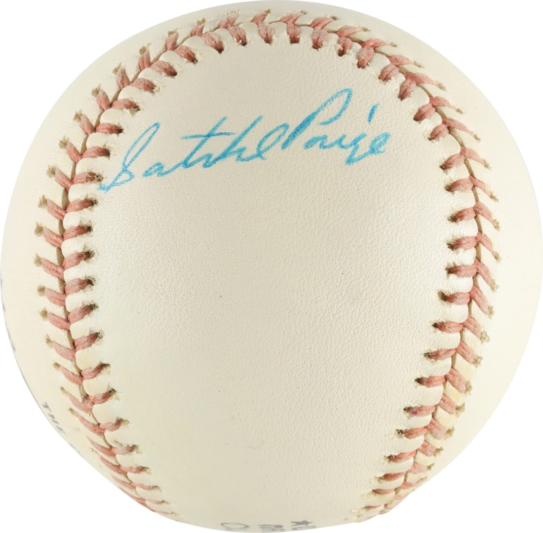 Satchel Paige Signed National League Baseball PSA 10 JSA LOA: Satchel Paige Signed National League Baseball PSA 10 JSA LOA This Official National League baseball is a remarkable piece of sports memorabilia, featuring the bold signature of Hall of Fame pitcher Sa