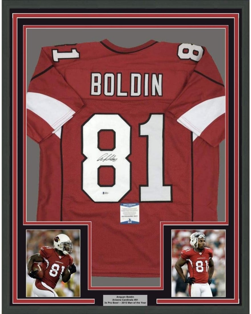Anquan Boldin Signed Arizona Cardinals Jersey Framed Display With Beckett COA 33x42: Anquan Boldin Signed Arizona Cardinals Jersey Framed Display With Beckett COA 33x42 This professionally framed and matted Arizona Cardinals red jersey features the authentic signature of NFL athlete A