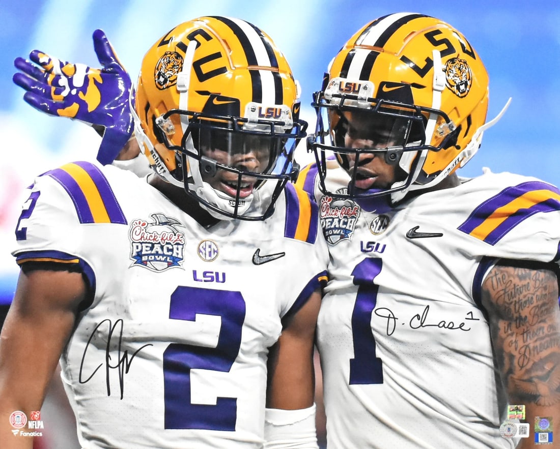 LSU Tigers 16x20 Signed Photo Justin Jefferson Ja'Marr Chase Beckett Hologram: LSU Tigers 16x20 Signed Photo Justin Jefferson Ja'Marr Chase Beckett Hologram This 16x20 photo features autographs from Justin Jefferson and Ja'Marr Chase and represents their time with the LSU Tigers