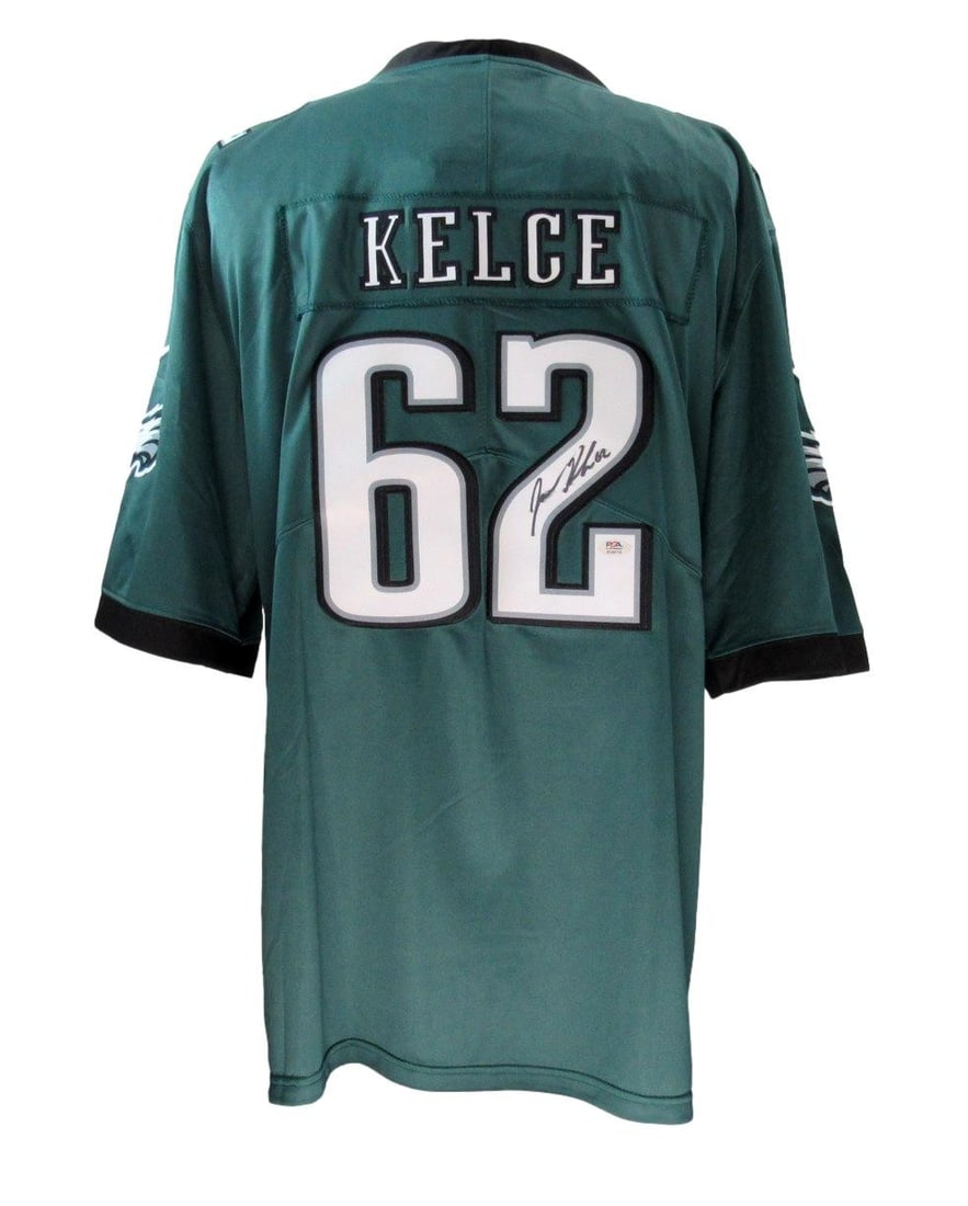 Jason Kelce Signed Green Nike Eagles Jersey PSA/DNA Authentic: Jason Kelce Signed Green Nike Eagles Jersey PSA/DNA Authentic This is an original signed Jason Kelce Green Nike On Field Football Jersey from the Philadelphia Eagles. The jersey features an authentic 