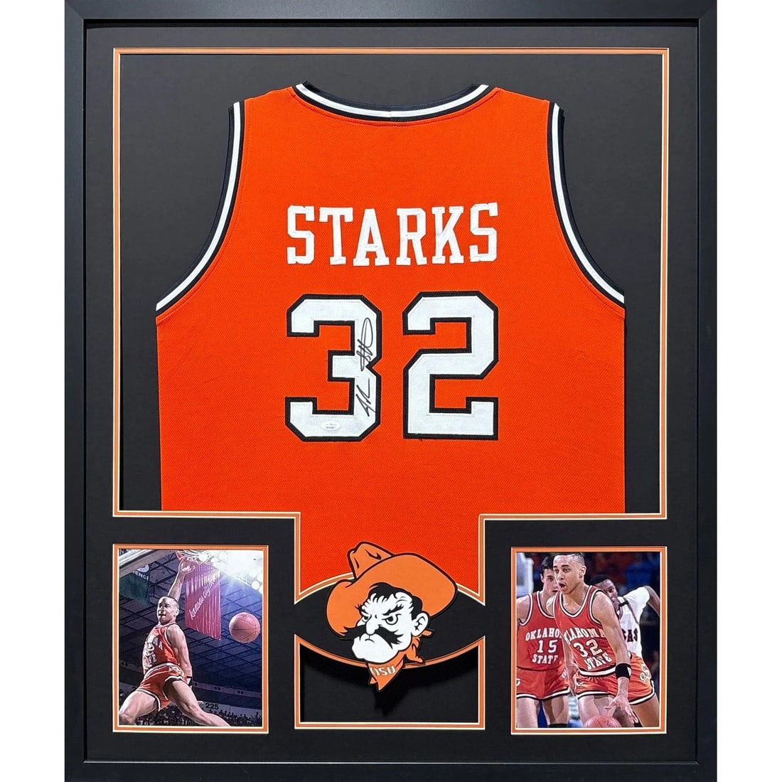 Framed John Starks Autographed Jersey with JSA Authentication: Framed John Starks Autographed Jersey with JSA Authentication This framed jersey features an authentic autograph from John Starks, commemorating his time with Oklahoma State and the New York Knicks. T