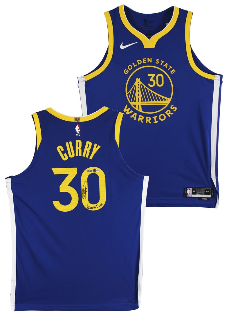Stephen Curry signed Blue Nike Icon Edition jersey Human Torch BAS: Stephen Curry signed Blue Nike Icon Edition jersey Human Torch BAS This is an authentic Blue Nike Icon Edition Golden State Warriors jersey personally signed by Stephen Curry, featuring the inscriptio