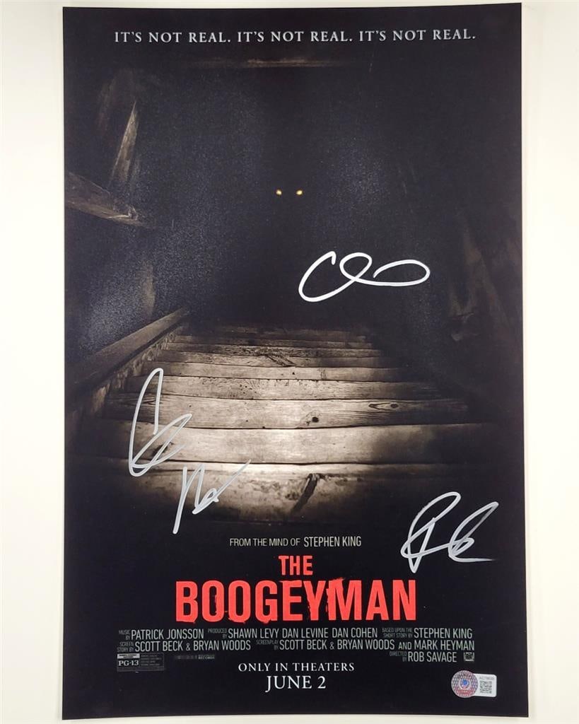 The Boogeyman Cast Signed 11x17 Photo Rob Savage Chris Messina Beckett Authenticated: The Boogeyman Cast Signed 11x17 Photo Rob Savage Chris Messina Beckett Authenticated This is an original 11x17 photograph from the movie 'The Boogeyman', featuring the signatures of Rob Savage, Chris 