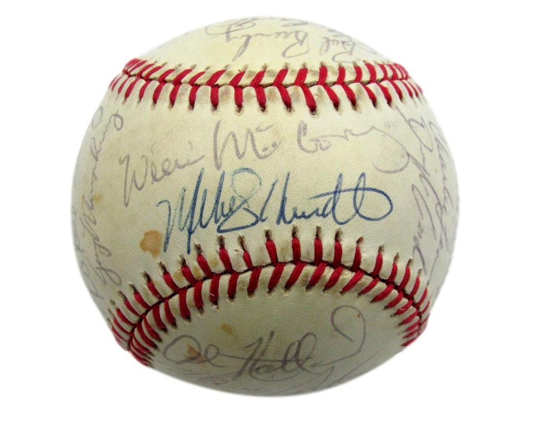 1984 NL All Star Team Signed ONL Baseball with 7 Hall of Famers JSA Authenticated: 1984 NL All Star Team Signed ONL Baseball with 7 Hall of Famers JSA Authenticated This 1984 NL All Star Team Signed ONL Baseball features the signatures of 27 players, including 7 Hall of Famers. Nota