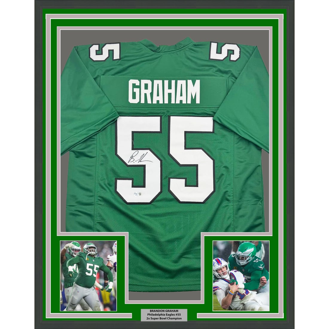 Brandon Graham Signed Kelly Green Jersey Framed 35x39 JSA Authenticated (1 of 2)