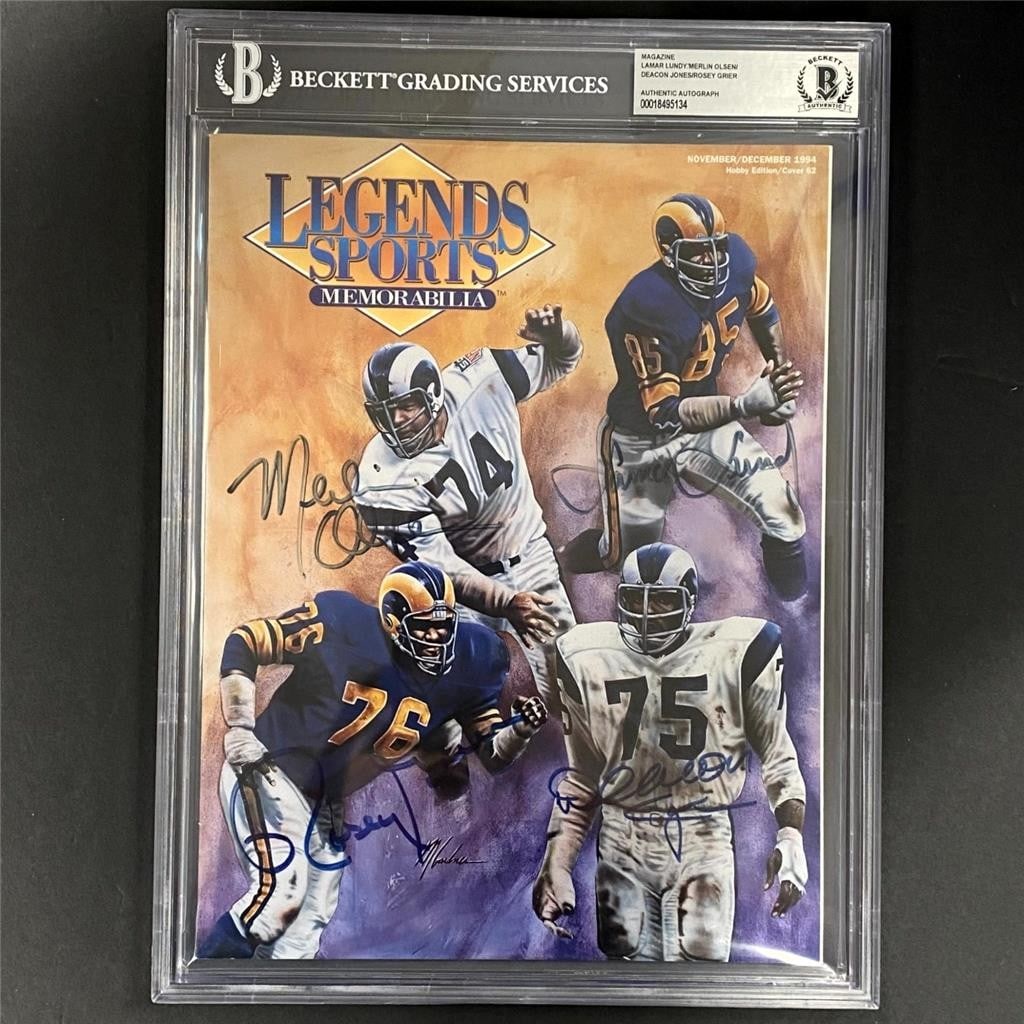 Beckett BAS Signed Legends Magazine Fearsome Foursome Rams: Beckett BAS Signed Legends Magazine Fearsome Foursome Rams This Legends Magazine features the signatures of the Fearsome Foursome--Jones, Olsen, Lundy, and Grier--from the Los Angeles Rams. The magazi