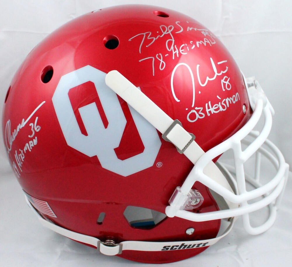 Oklahoma Sooners Schutt full size helmet signed by Billy Sims Steve Owens Jason White JSA (1 of 7)