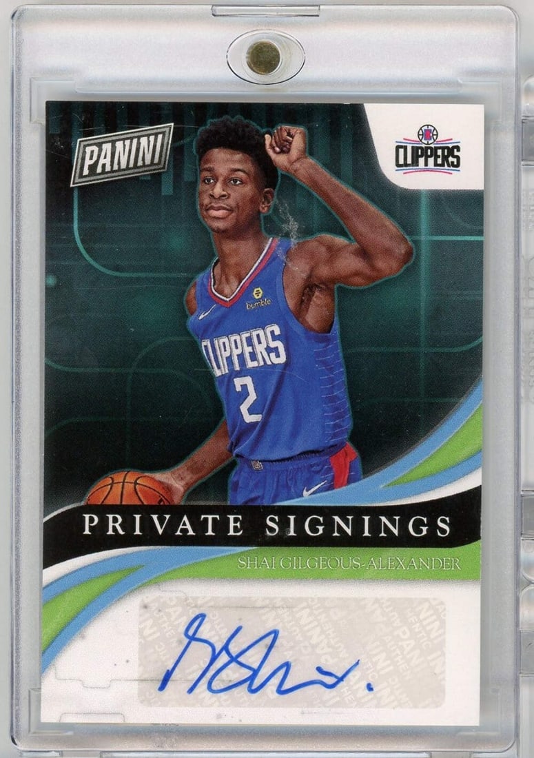 Shai Gilgeous-Alexander PSA Graded 2018 Panini Private Signings Rookie Autograph Card: Shai Gilgeous-Alexander PSA Graded 2018 Panini Private Signings Rookie Autograph Card This is an original 2018 Panini Private Signings Shai Gilgeous-Alexander #SG Auto Rookie RC card. The card feature