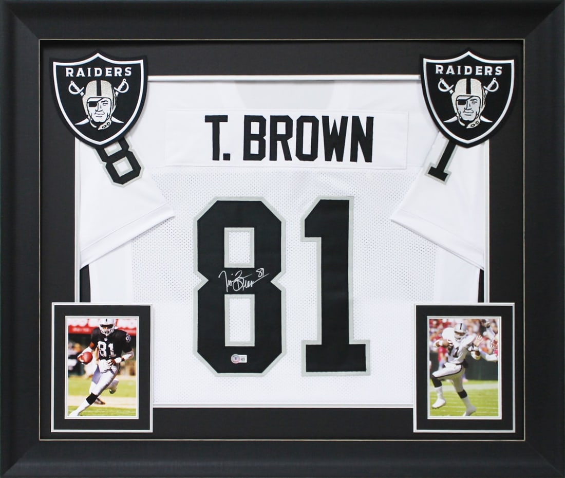 Tim Brown Signed Framed Jersey Oakland Raiders BAS Authenticated 32 x 37: Tim Brown Signed Framed Jersey Oakland Raiders BAS Authenticated 32 x 37 This authentic signed white pro style framed jersey features the signature of Tim Brown, a legendary player of the Oakland Raid