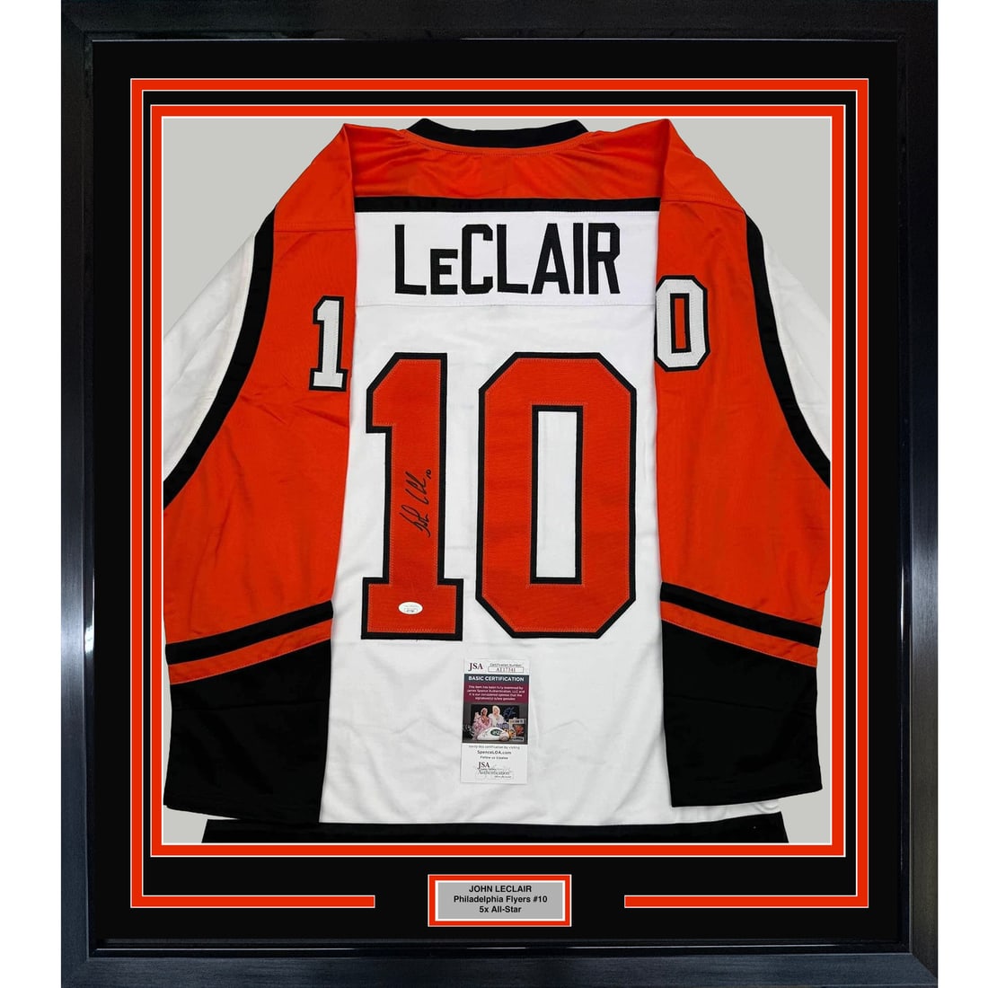 Framed John LeClair Autographed Jersey Philadelphia Flyers JSA COA 35x39 (1 of 2)