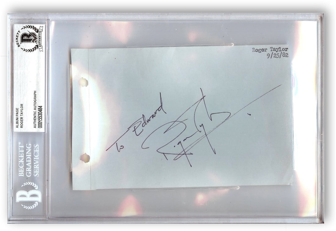 Roger Taylor Queen Autographed Album Page Beckett Authenticated 6 x 9 (1 of 1)