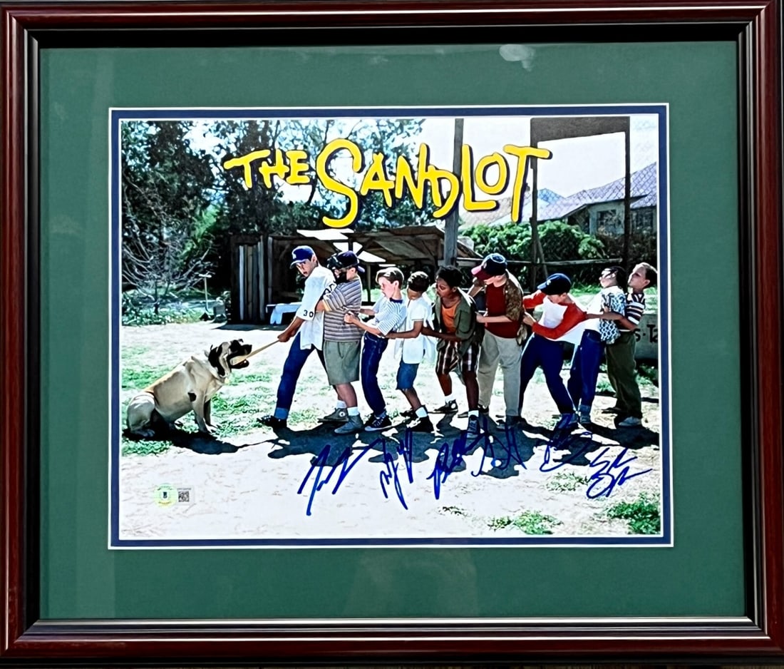 The Sandlot 11x14 Photo Signed by 6 Cast Members Beckett Authenticated Framed Display: The Sandlot 11x14 Photo Signed by 6 Cast Members Beckett Authenticated Framed Display Celebrate the nostalgia of the beloved classic film, The Sandlot, with this stunning 11x14 autographed photograph.